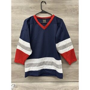 Vintage 90s Reach Deadstock Sports Blank Practice Hockey Jersey Blue Red Grey